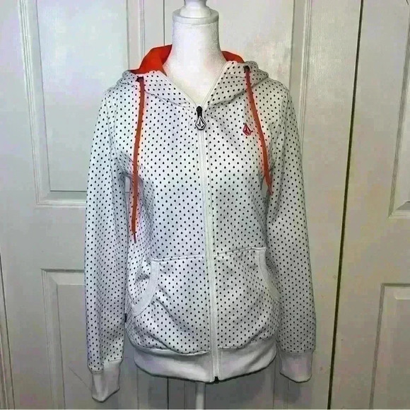 Volcom Jackets & Blazers - Volcolm Hooded Zip up Jacket Juniors Girls XS White with Orange Polka Dots